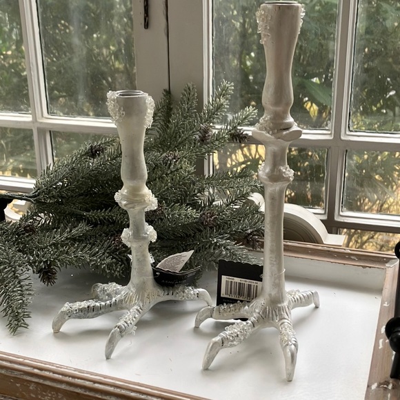 PAIR Haunted Forest Taper Candlestick Holders Gothic Winter - Picture 1 of 9